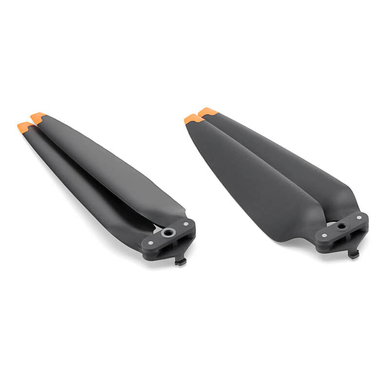 Two black propellers with orange accents on a white background