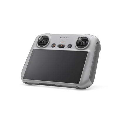 Drone controller with screen and joysticks on a white background