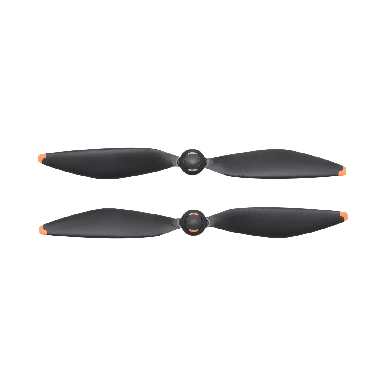 Two black drone propellers on a white background