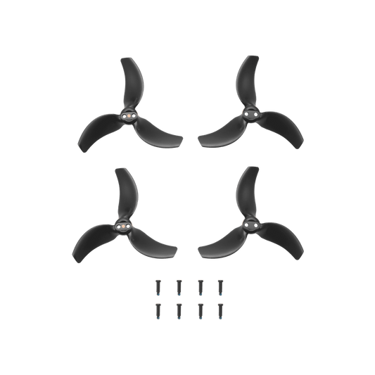 Four black propellers with screws on a transparent background