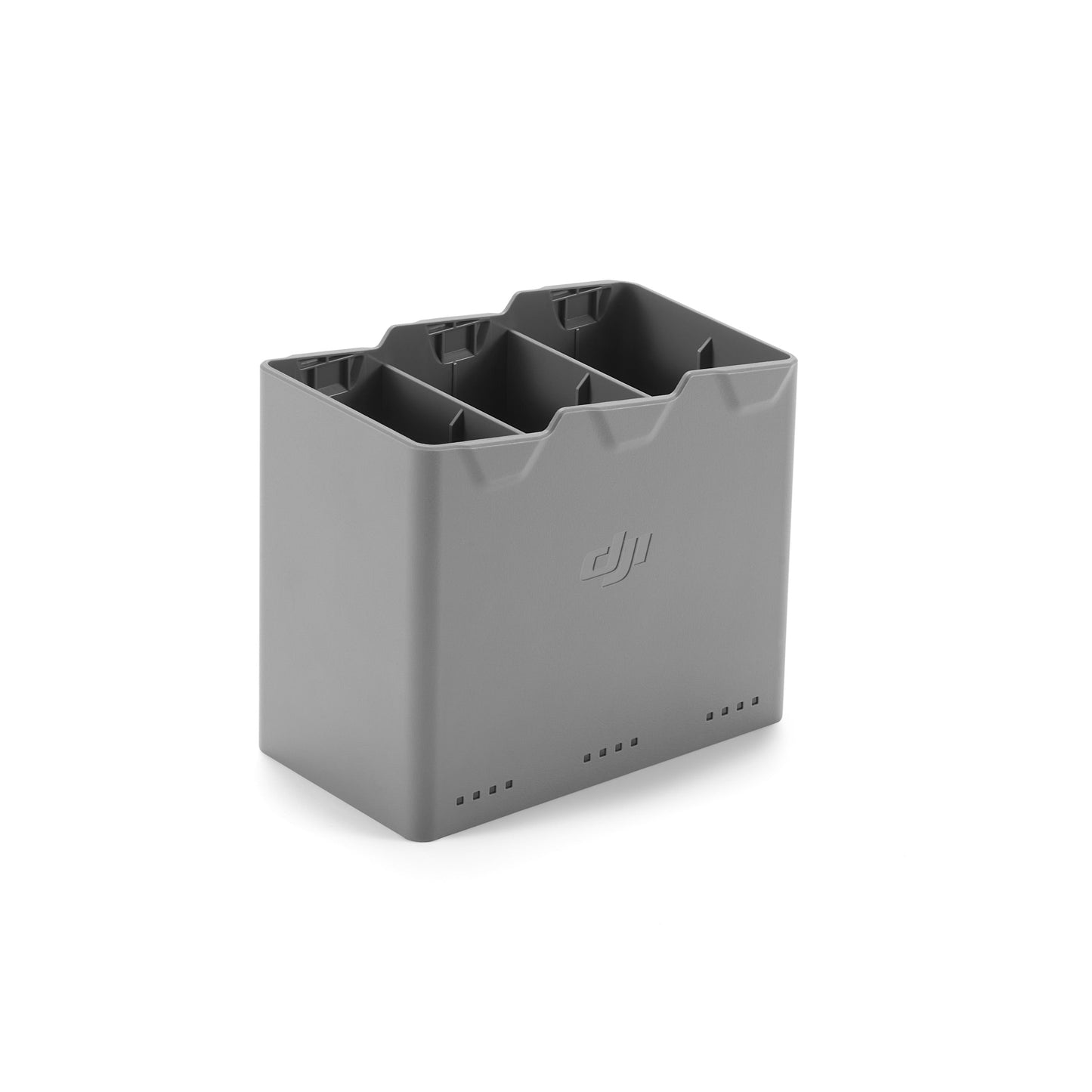 Gray battery holder with two slots on a white background