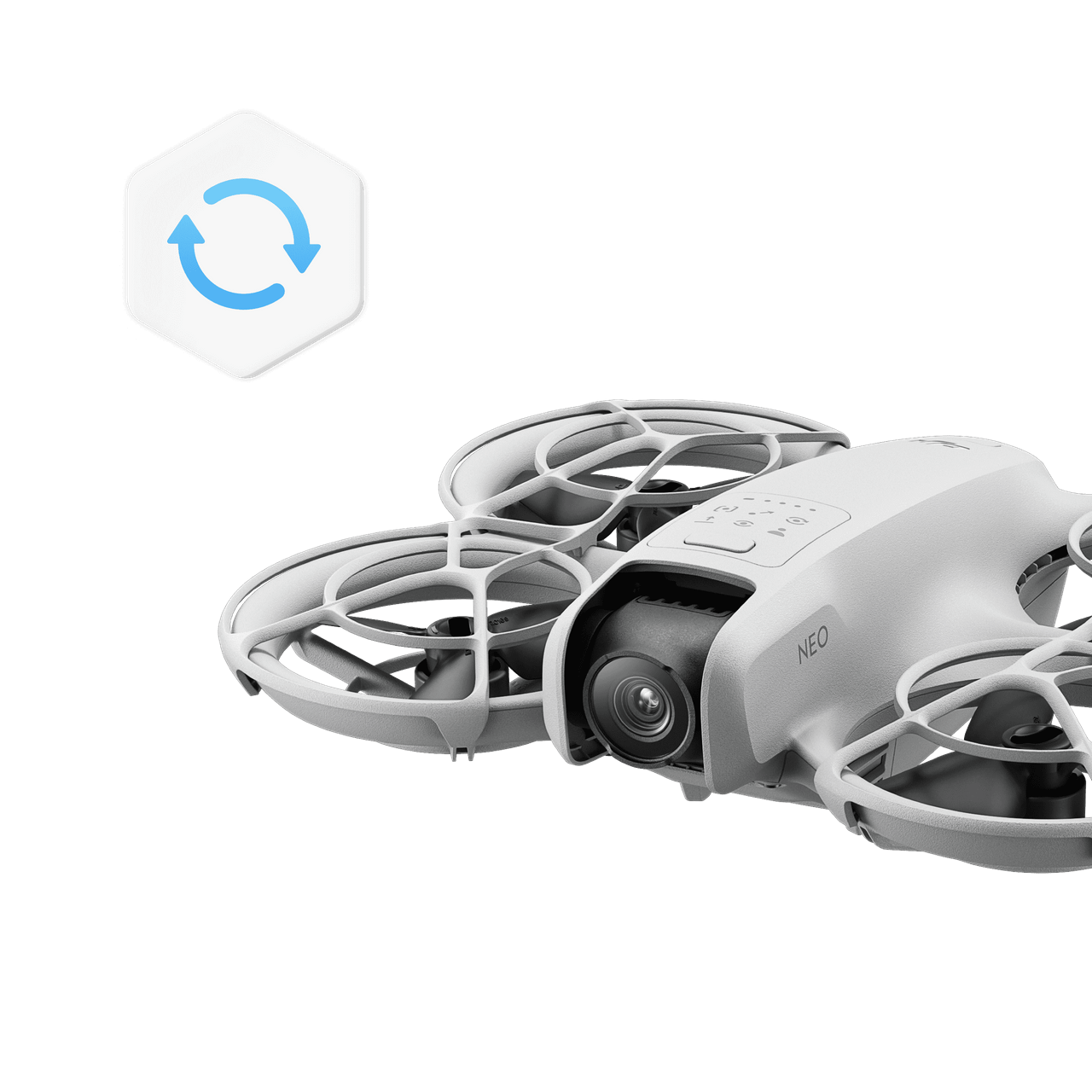 White drone with camera on a black background