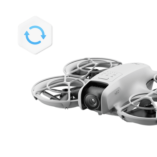 White drone with camera on a black background