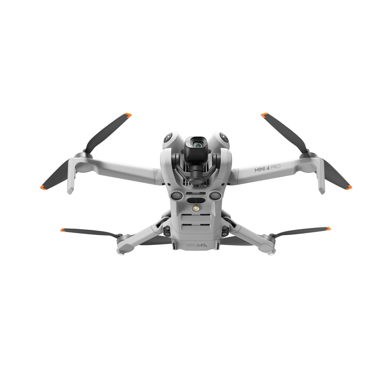 DJI mini 4 pro drone with four propellers on a white background