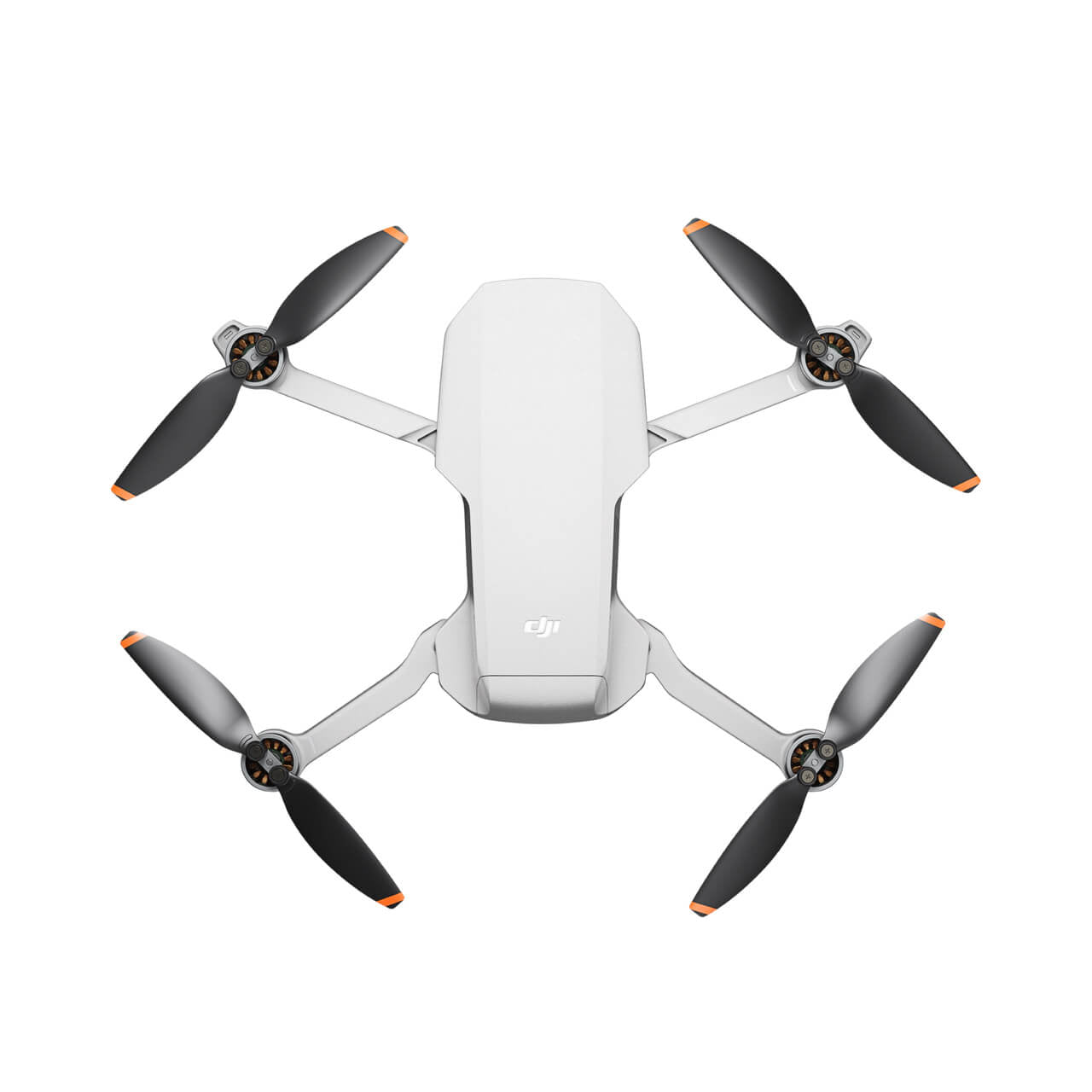 DJI Mini 2 SE drone with four propellers on a white background