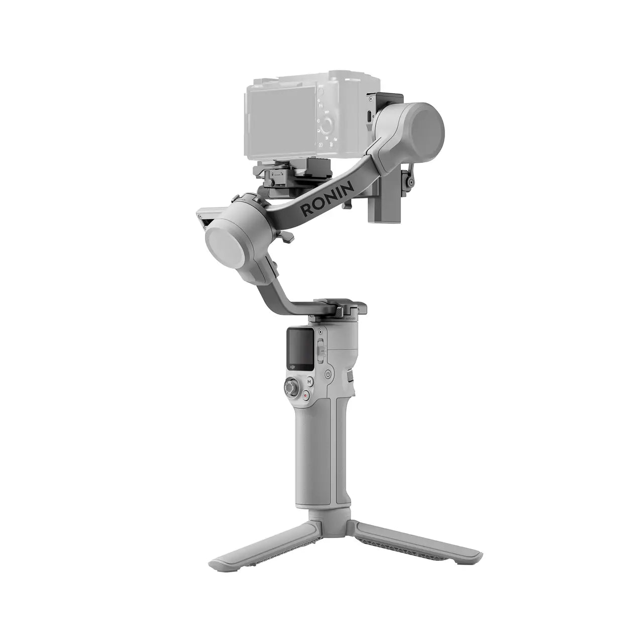 DJI RS 4 Mini Camera stabilizer with 'RONIN' branding on a white background