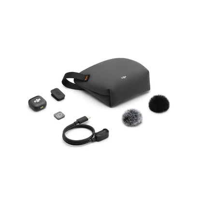 Collection of DJI microphone accessories on a white background