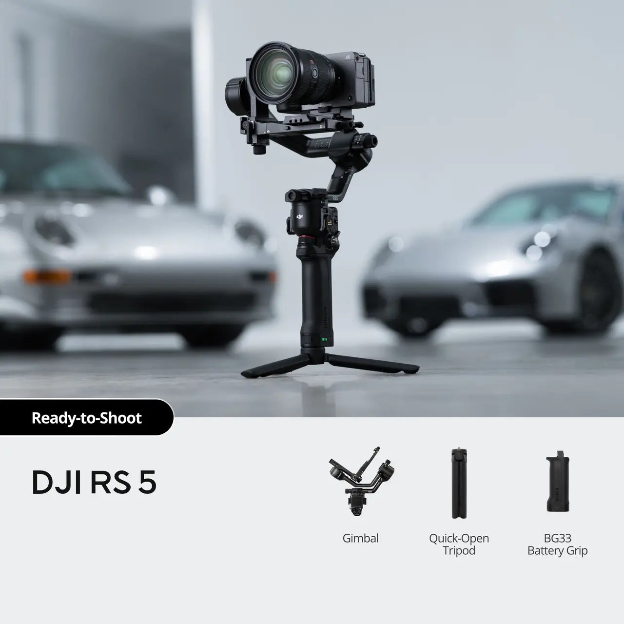 DJI RS 5 camera gimbal with cars in the background