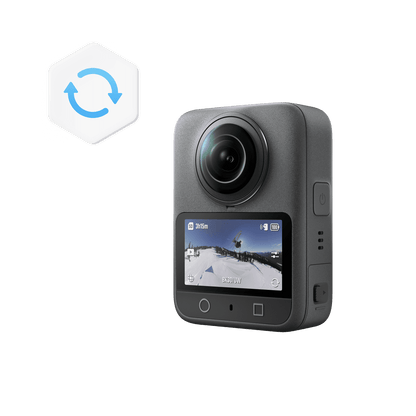 Action camera with display screen on a black background
