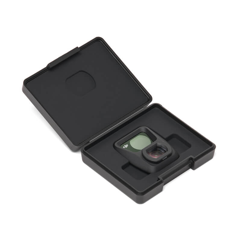 Black camera case with a camera inside on a white background