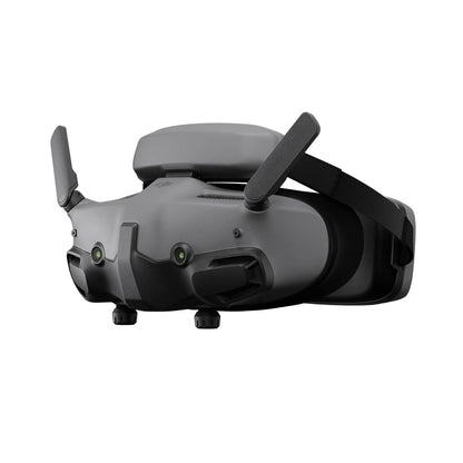 Gray drone goggle with black arms on a white background