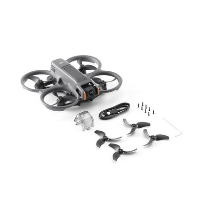DJI Avata 2 Small drone with propellers and accessories on a white background