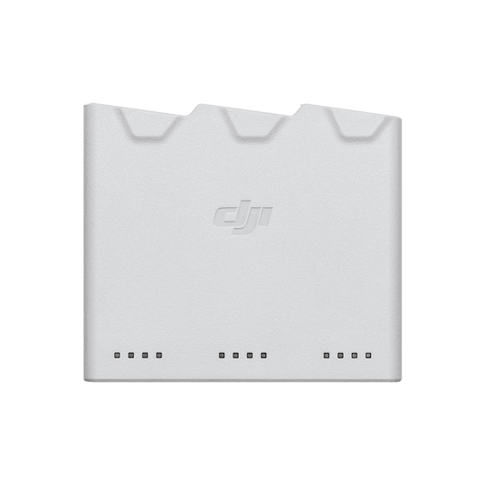 White battery with DJI logo on a black background