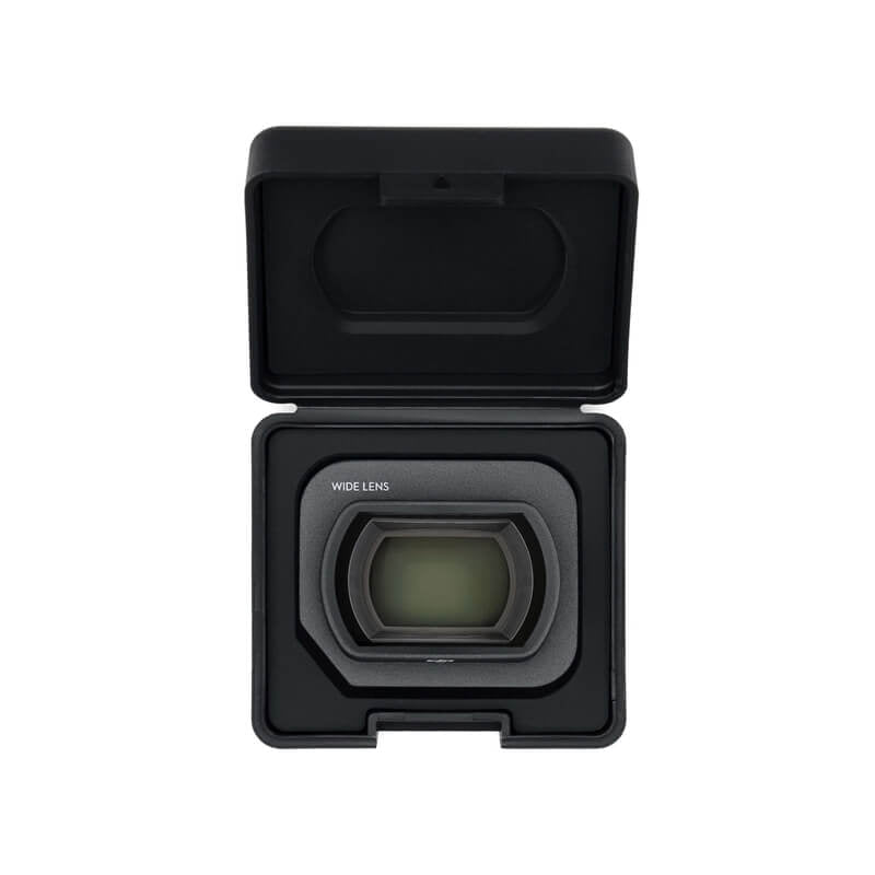 Camera lens with its cover open on a white background