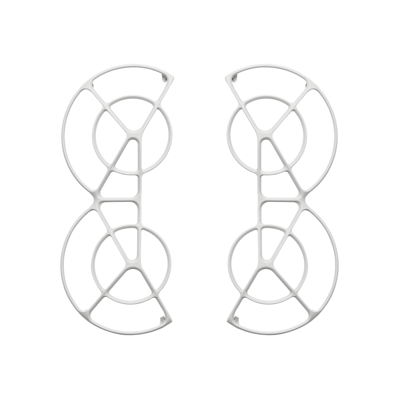 Pair of white earrings with geometric design on a black background