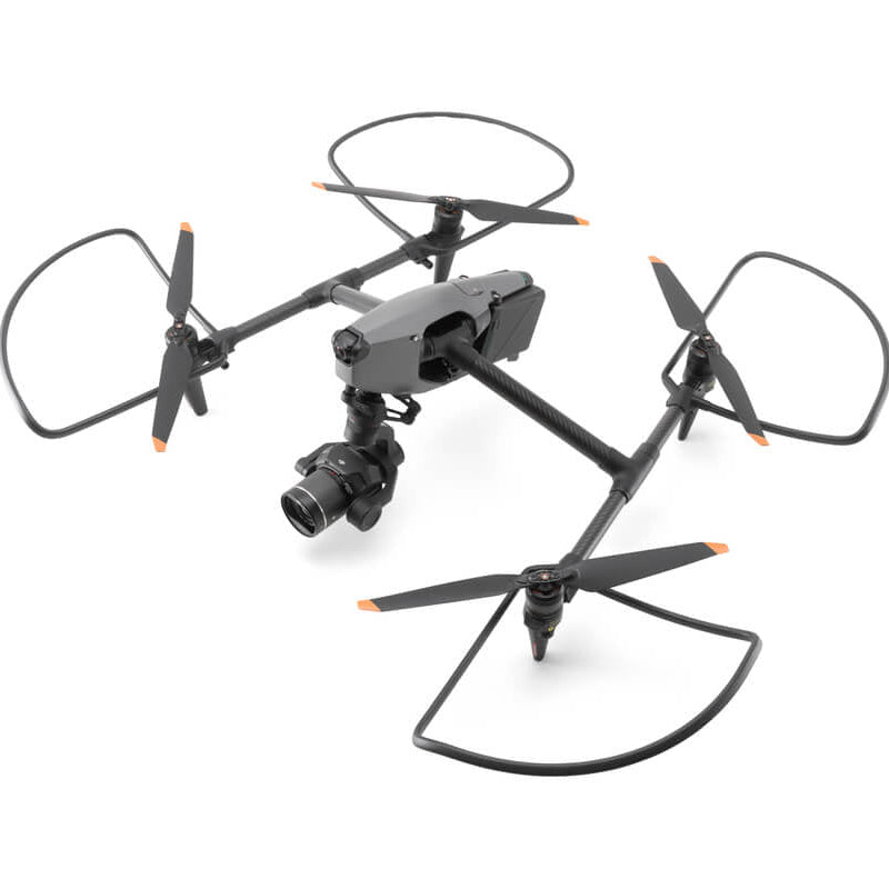 Black drone with camera on a white background