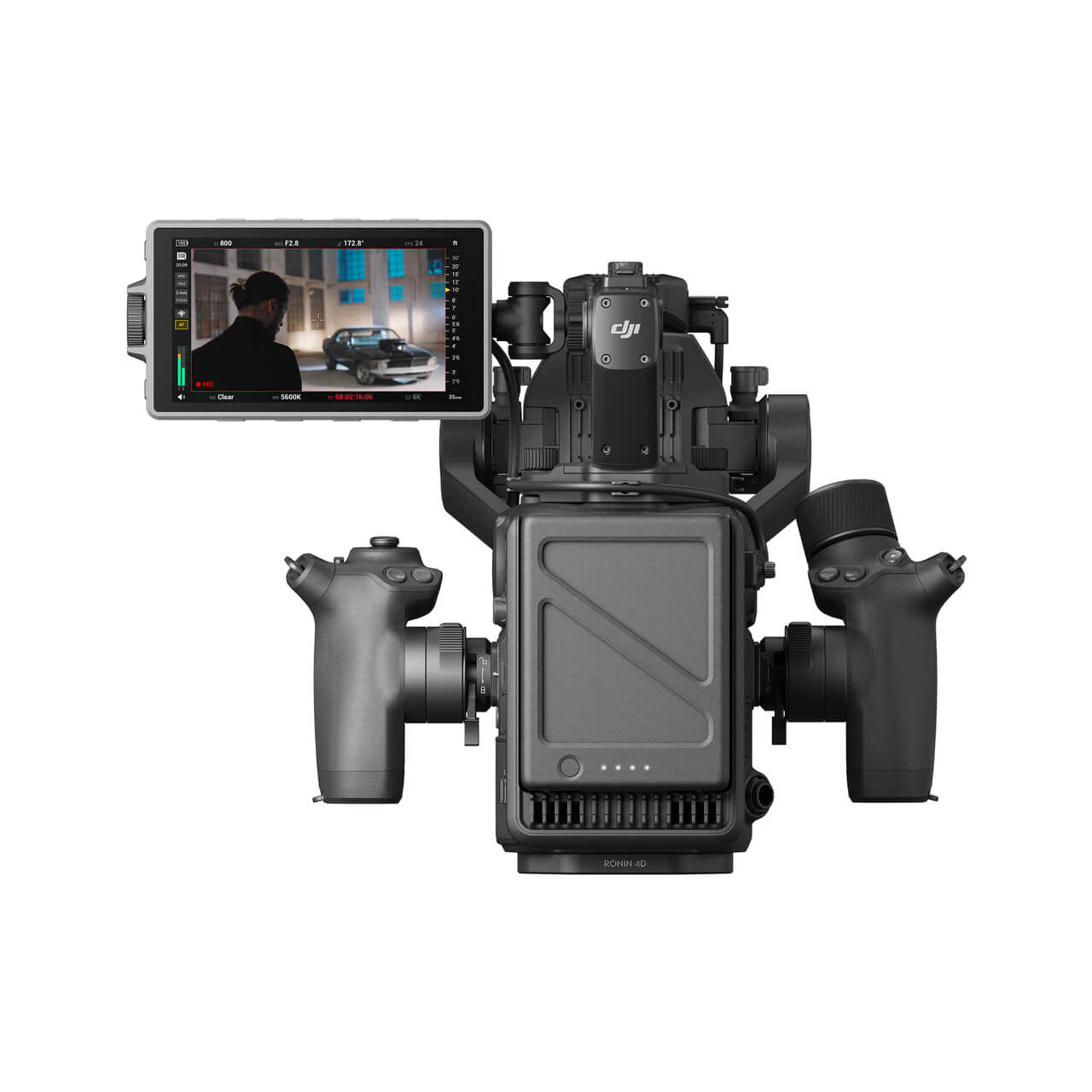 Professional video camera DJI Ronin 4D 6K with monitor on a white background