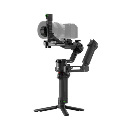 Camera stabilizer with a camera attached on a white background