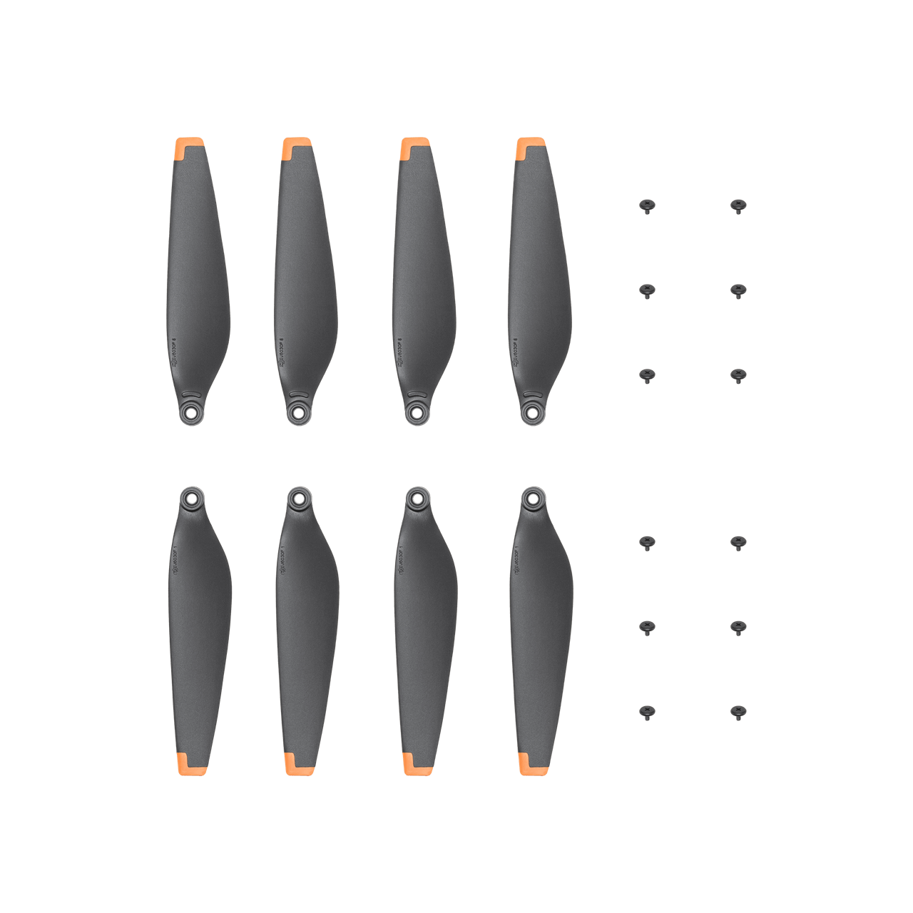 Set of gray and orange propellers on a black background