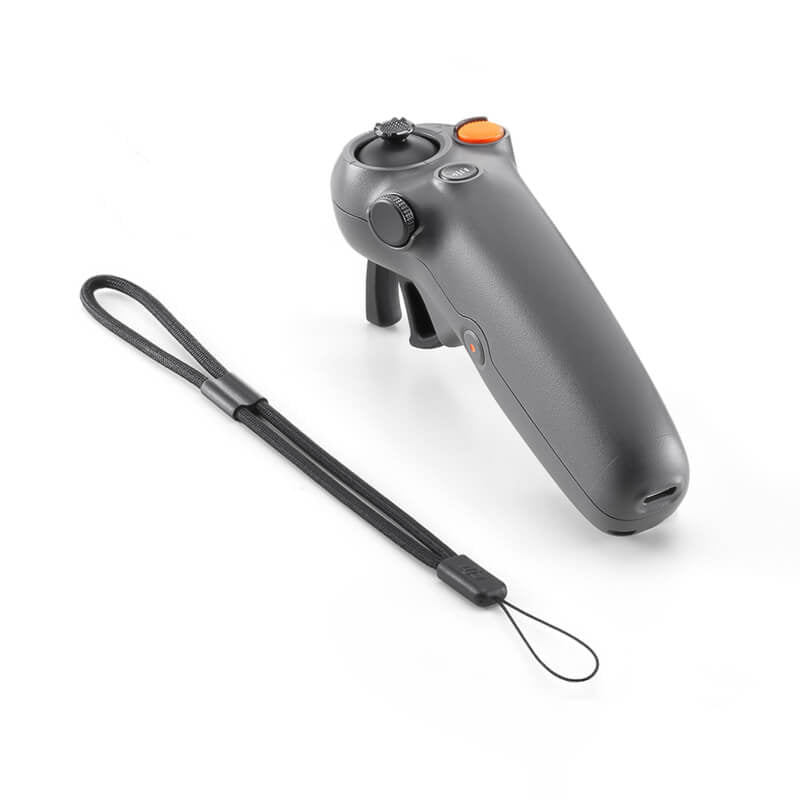 Gray handheld device with a lanyard on a white background