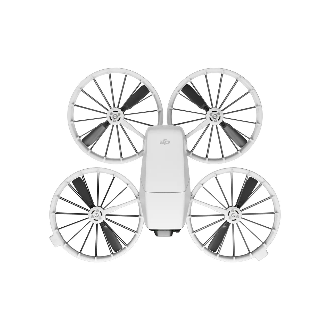 DJI flip drone with 4 propellers in white background