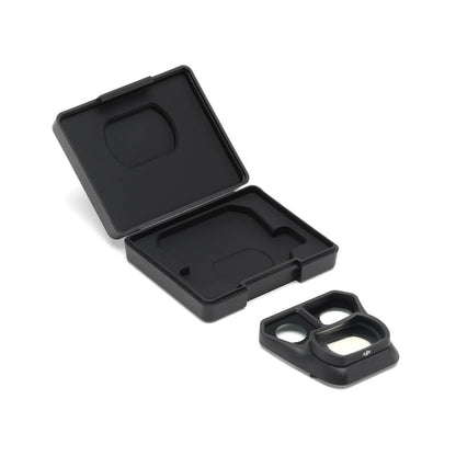 Black camera lens hood and case on a white background