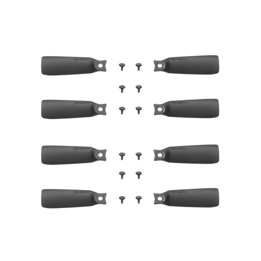 Set of eight gray propellers with screws on a black background