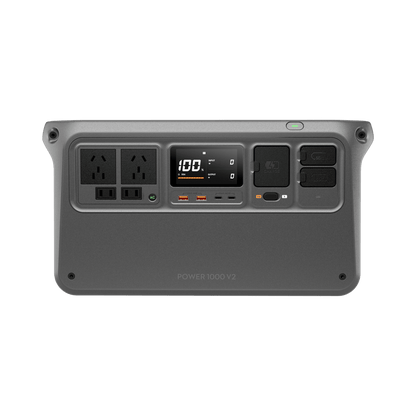 Power station with multiple outlets and display on a white background