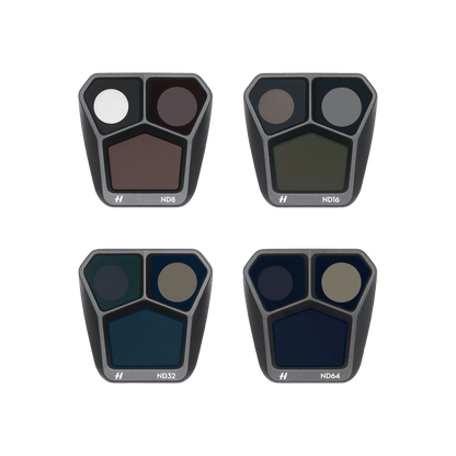 Four filter holders with different ND values on a black background