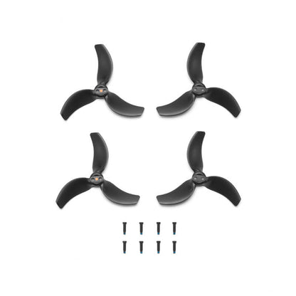 Four black propellers with screws on a white background