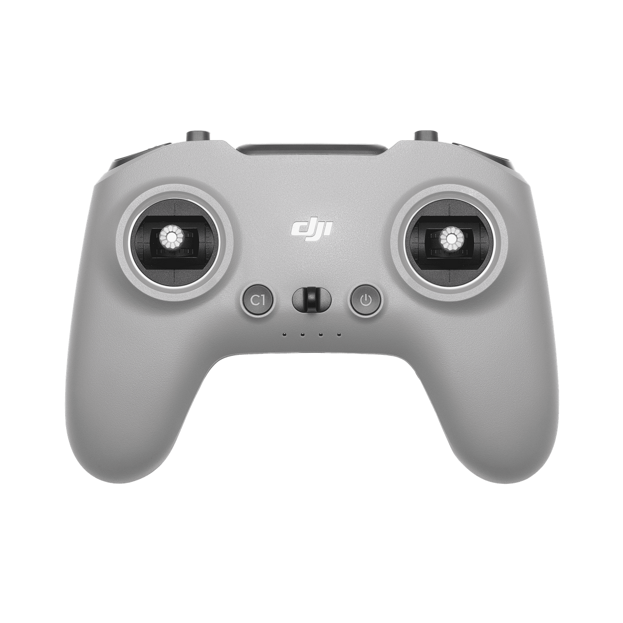 Gray DJI remote control on a black background