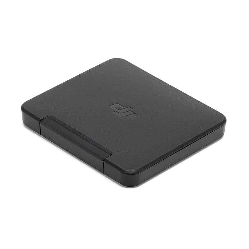 Black square device with a logo on a white background