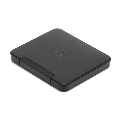 Black square device with a logo on a white background