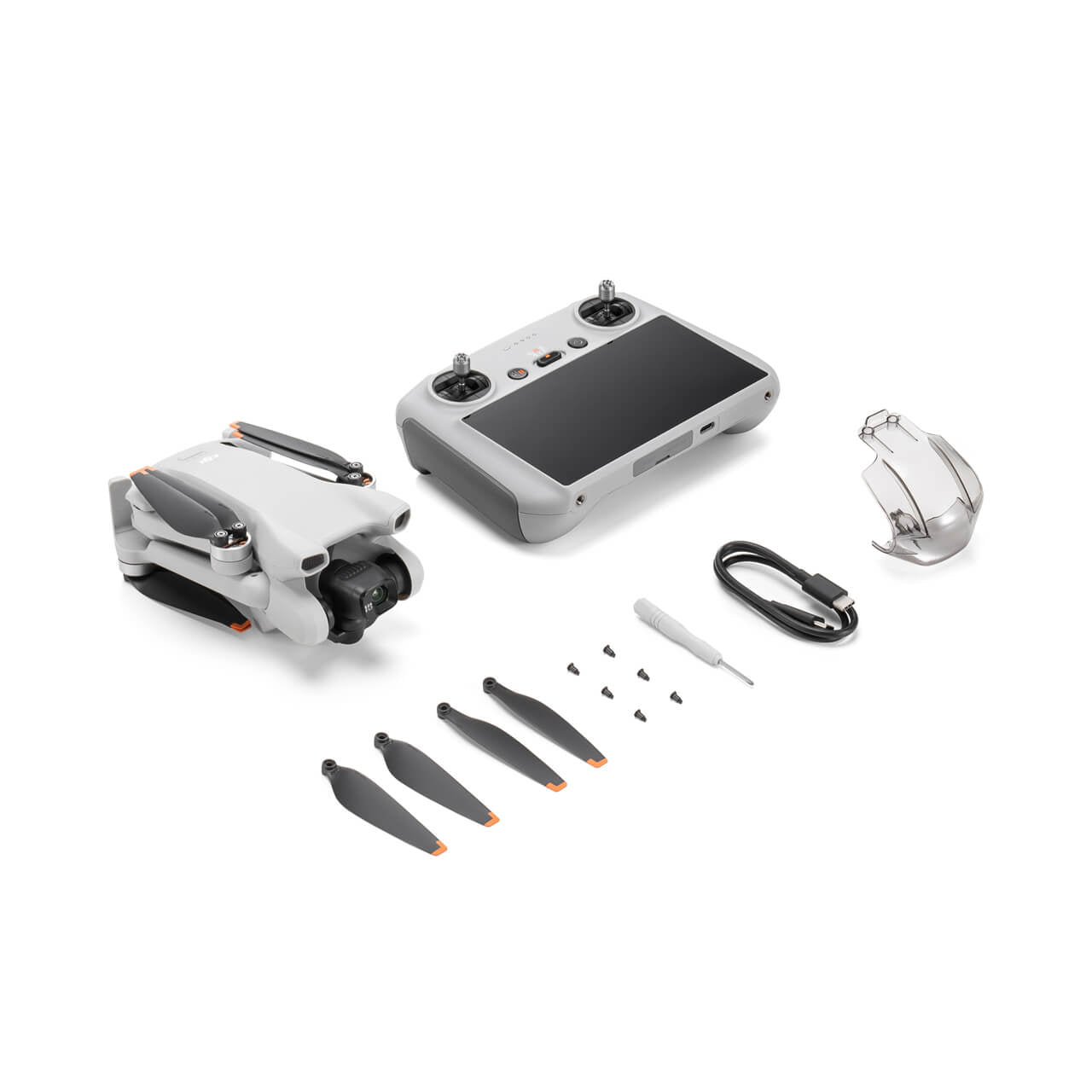 DJI Mini 3 drone and accessories on a white background