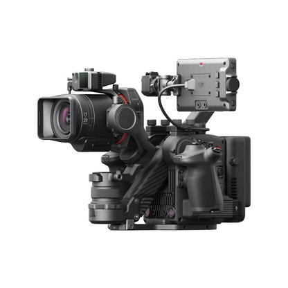 Professional camera DJI Ronin 4D 8K with multiple lenses and attachments on a white background