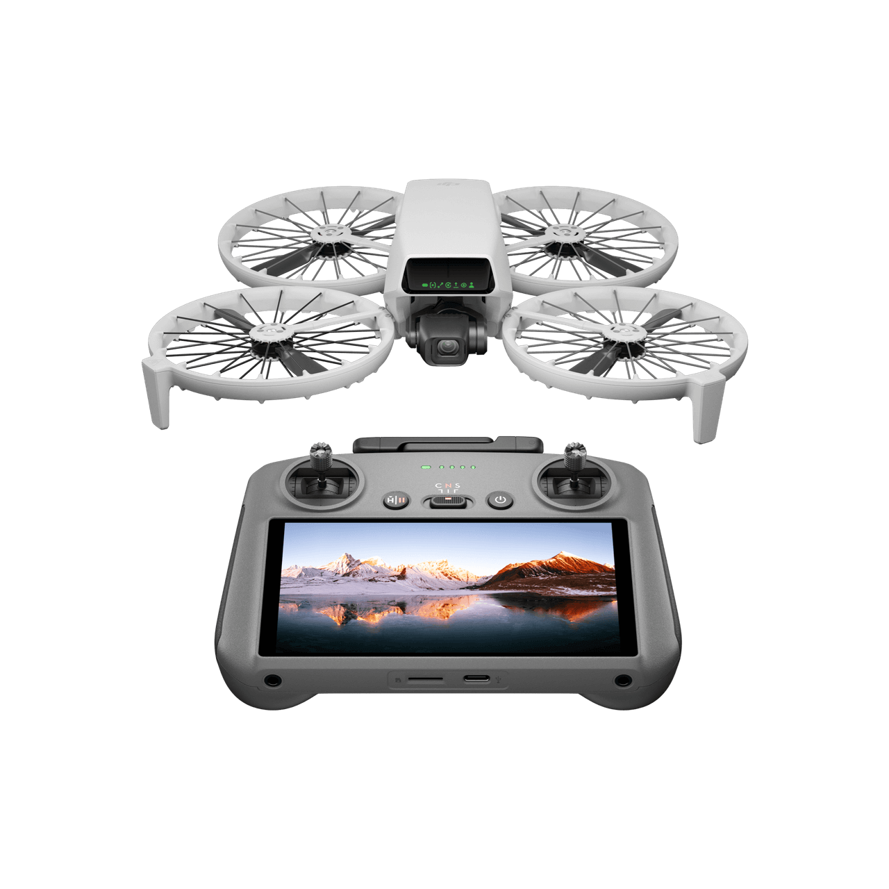 DJI flip with RC 2 controller in white background