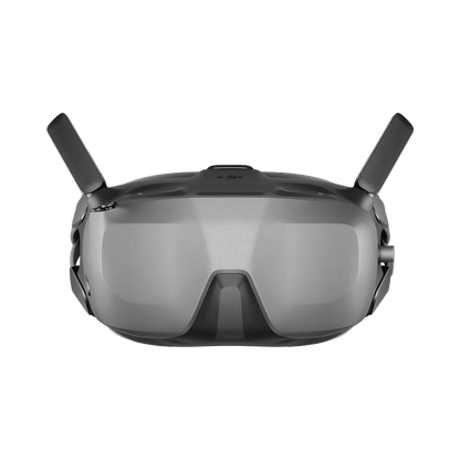 Black VR headset with antennas on a white background