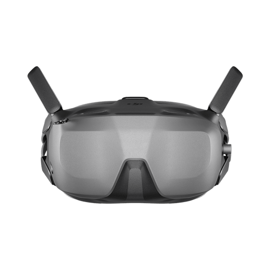 Black VR headset with antennas on a white background