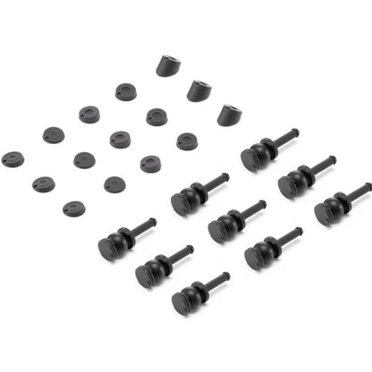 Set of black mechanical parts on a white background