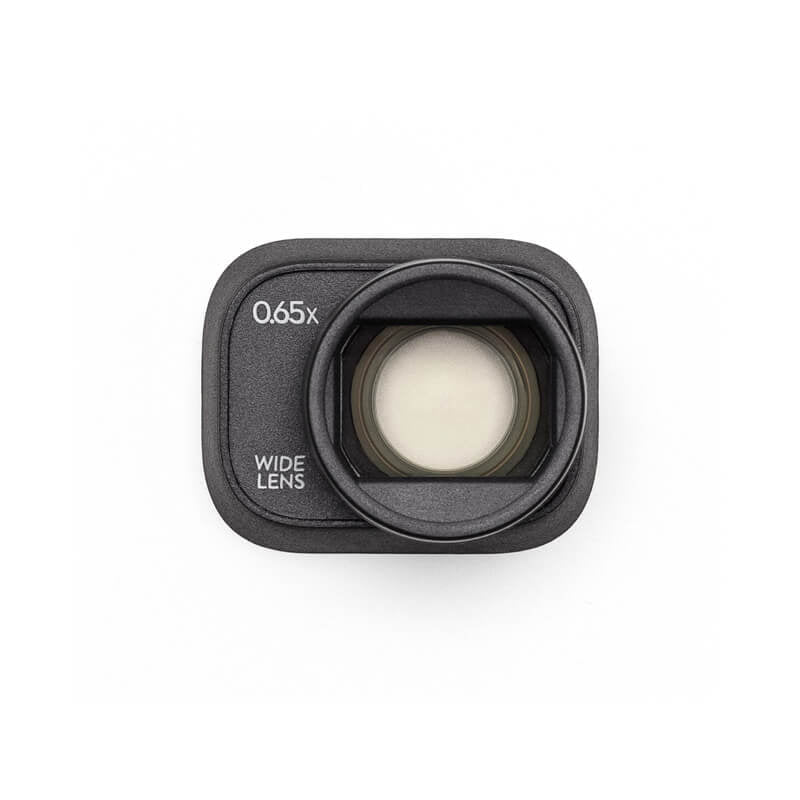 Camera lens with '0.65x' wide lens label on a white background