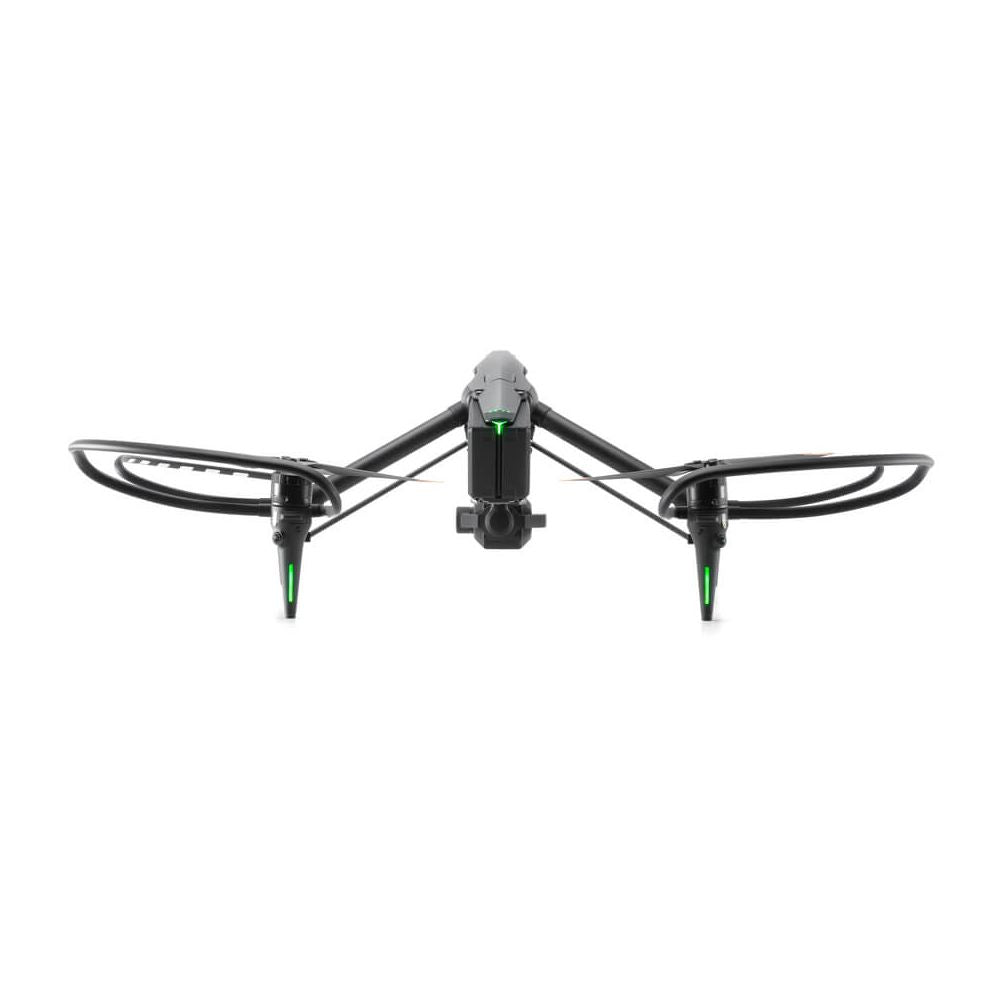 Black drone with green accents on a white background