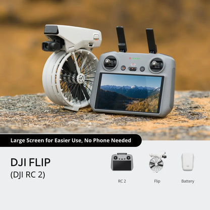 DJI Flip with RC 2 controller on a rock