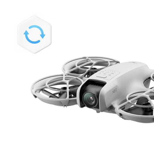 White drone with camera and propellers on a white background