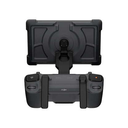 Black tablet stand and game controller with DJI logo on a white background